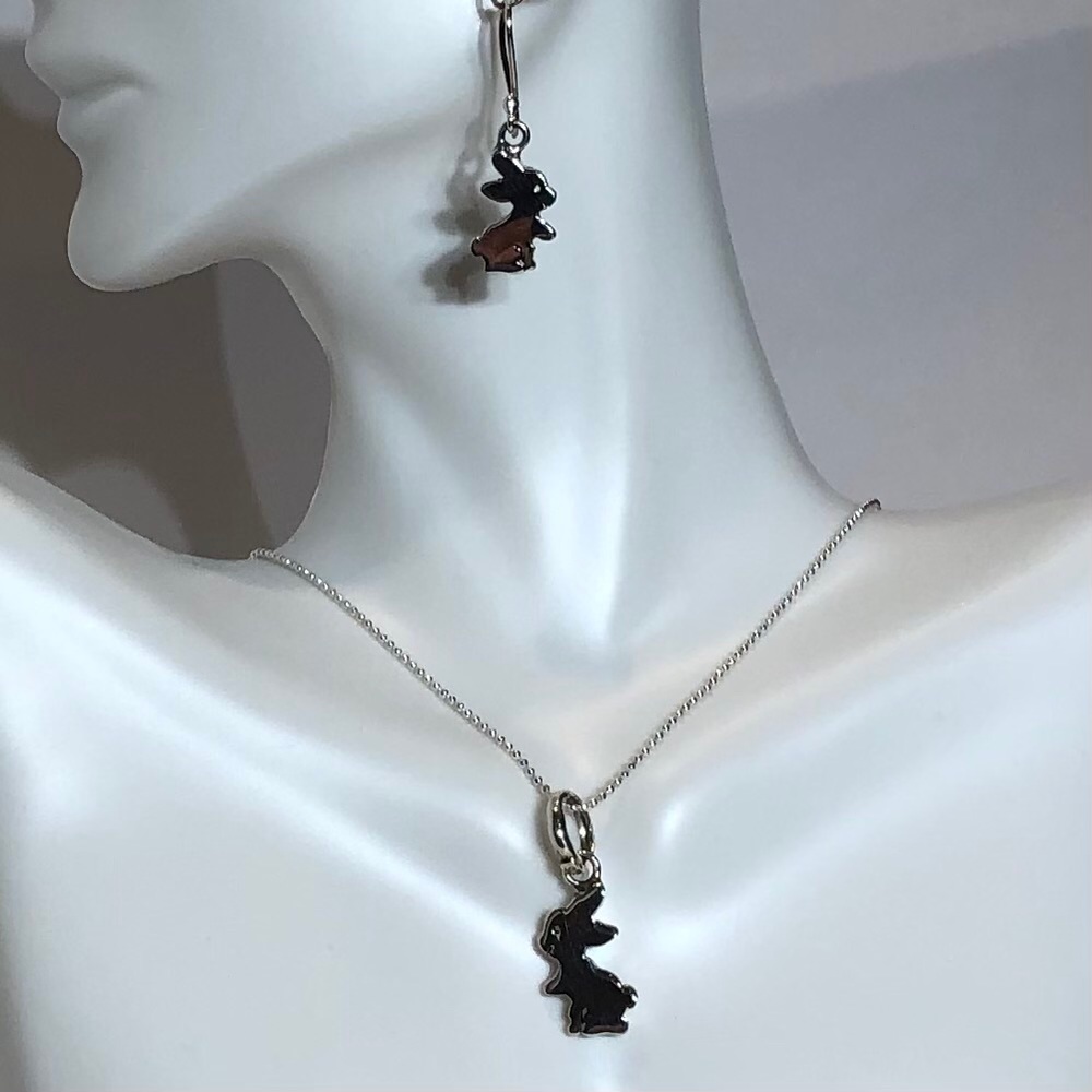 Rabbit Earrings and Necklace 950 Silver for Girls - Picture 2 of 10